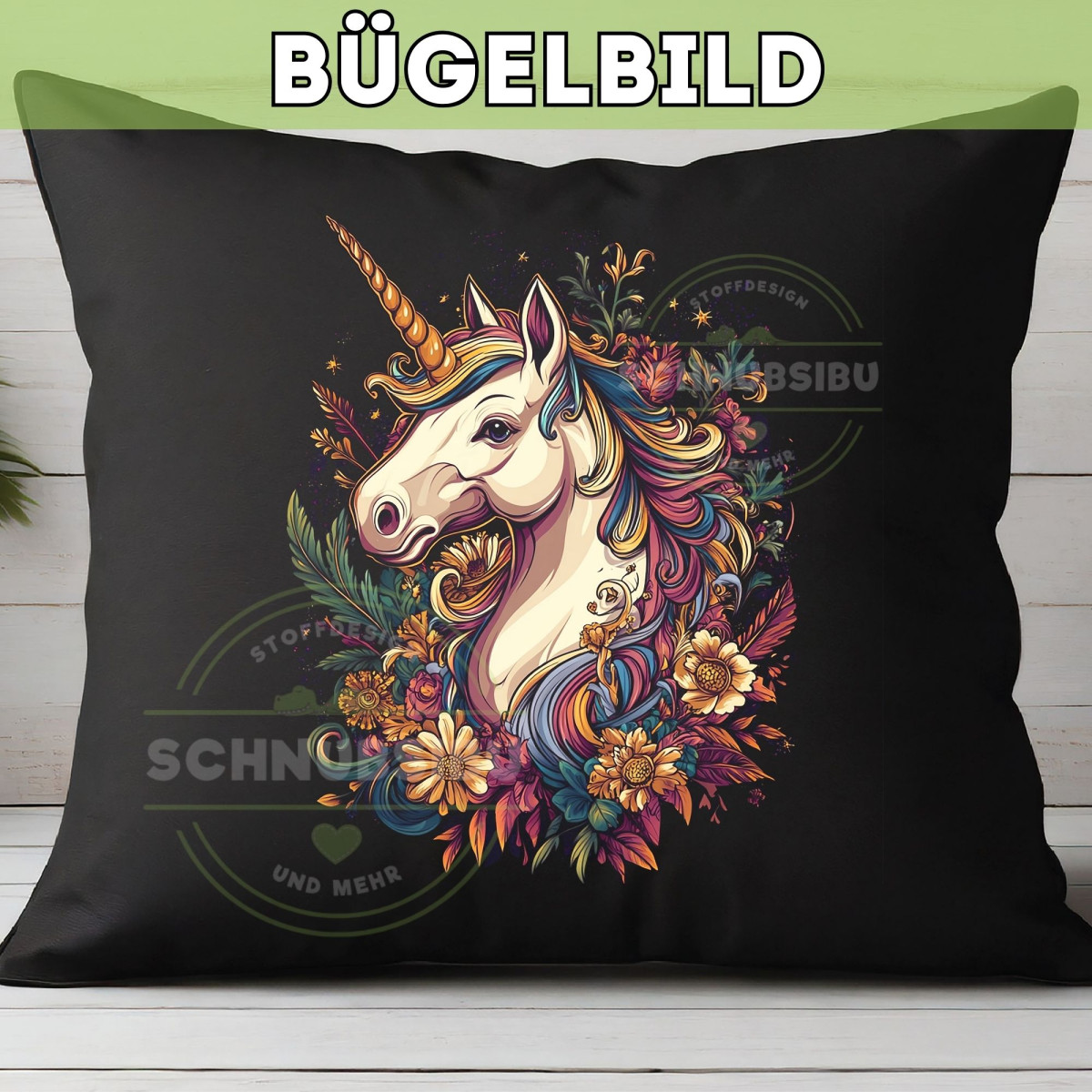 Bügelbild Blumen-Einhorn